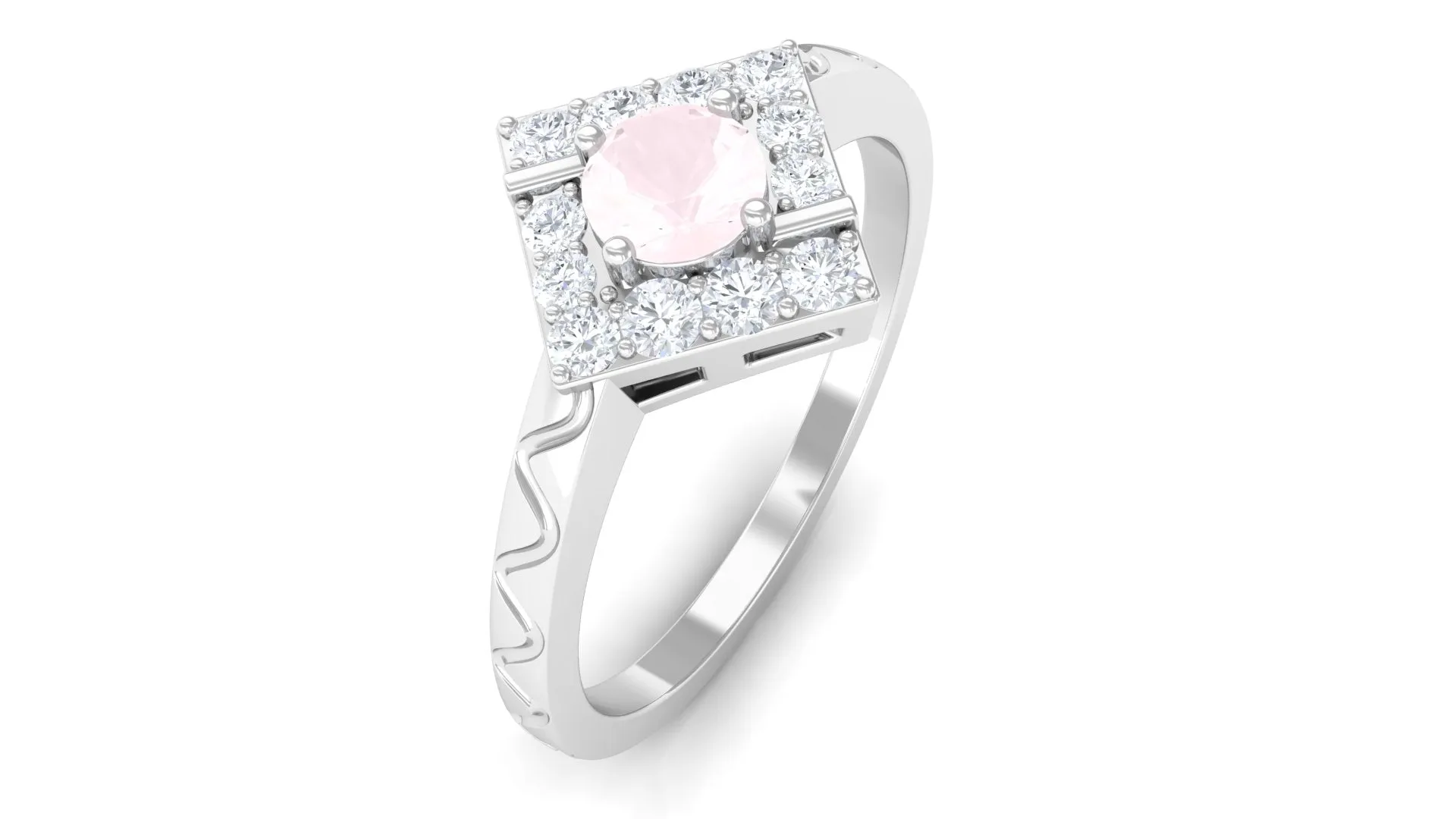 0.50 CT Rose Quartz Minimal Textured Ring with Diamond Accent