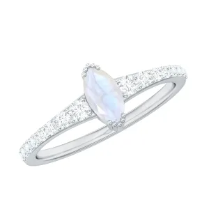 1 CT Natural Moonstone and Diamond Minimal Promise Ring