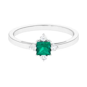 1/2 CT Princess Cut Emerald Minimal Ring with Diamond