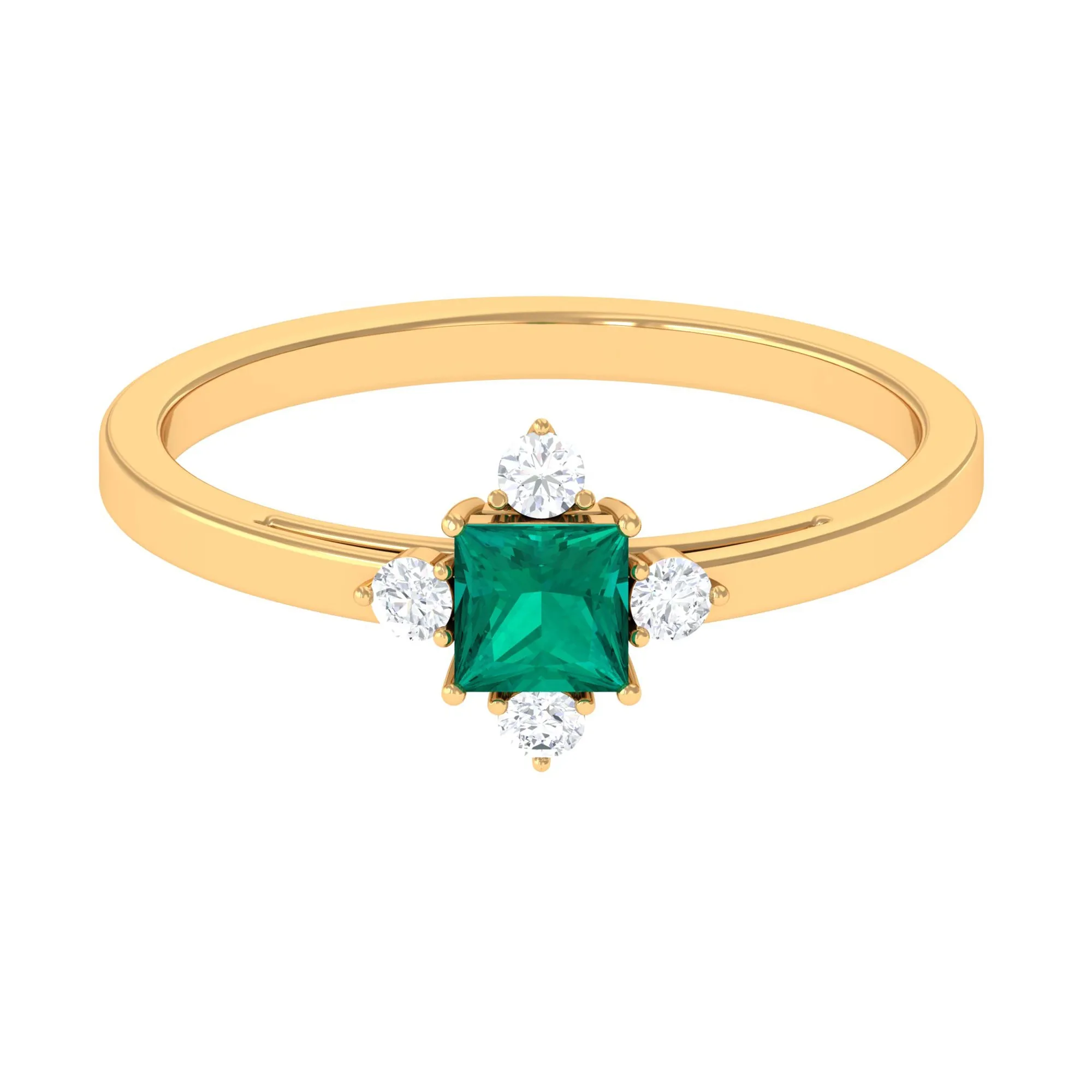 1/2 CT Princess Cut Emerald Minimal Ring with Diamond