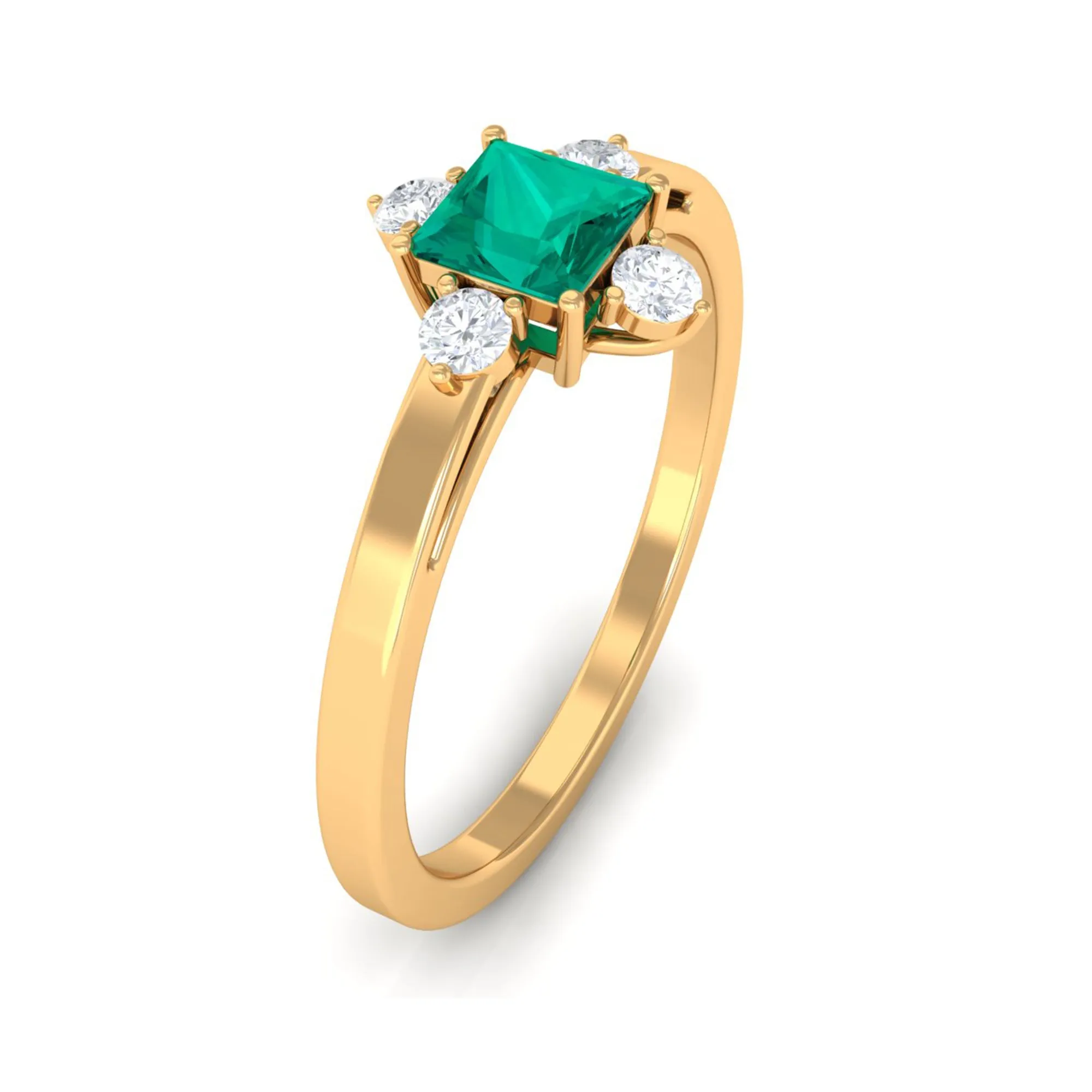 1/2 CT Princess Cut Emerald Minimal Ring with Diamond