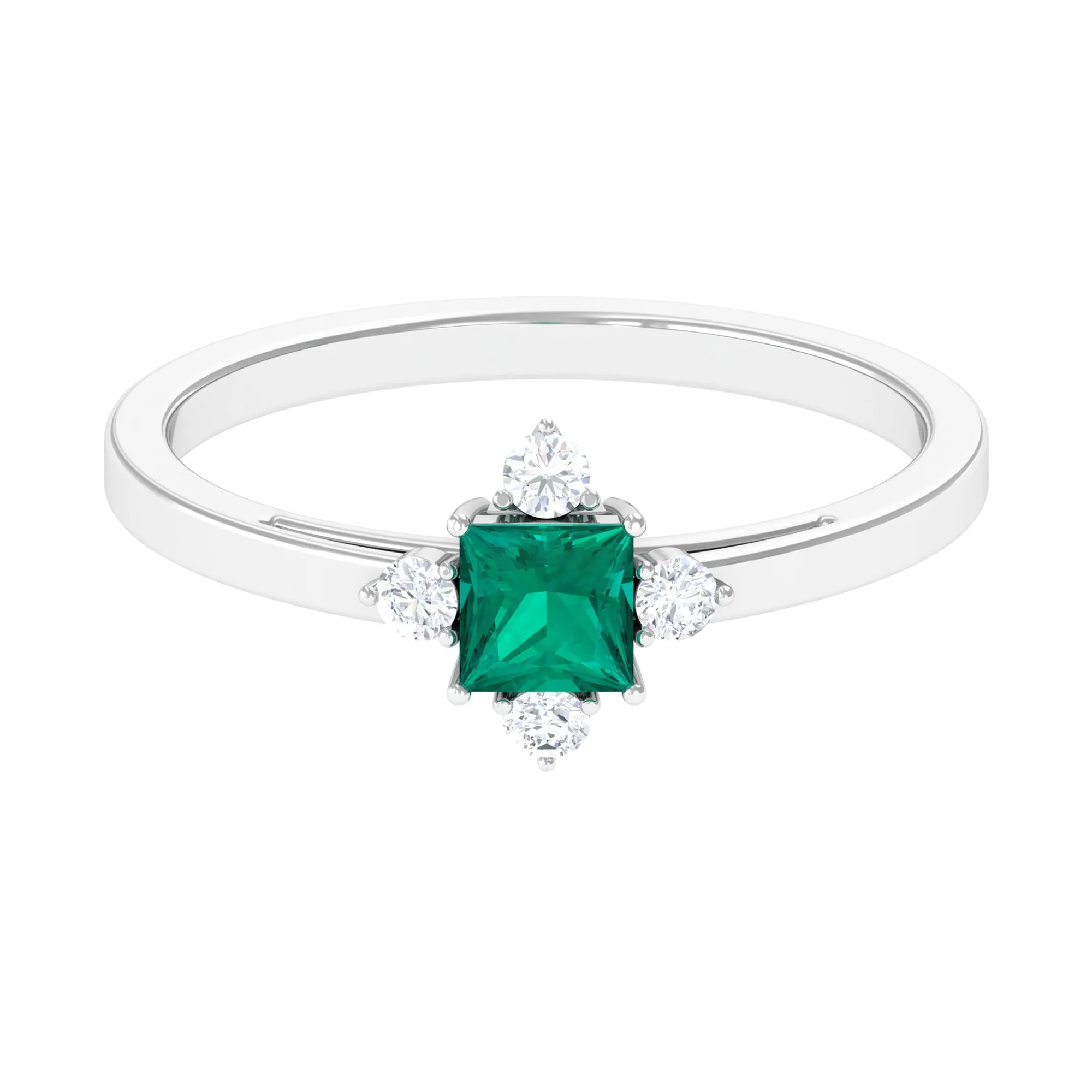 1/2 CT Princess Cut Emerald Minimal Ring with Diamond