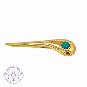 18kt Yellow Gold Black Opal brooch green flash