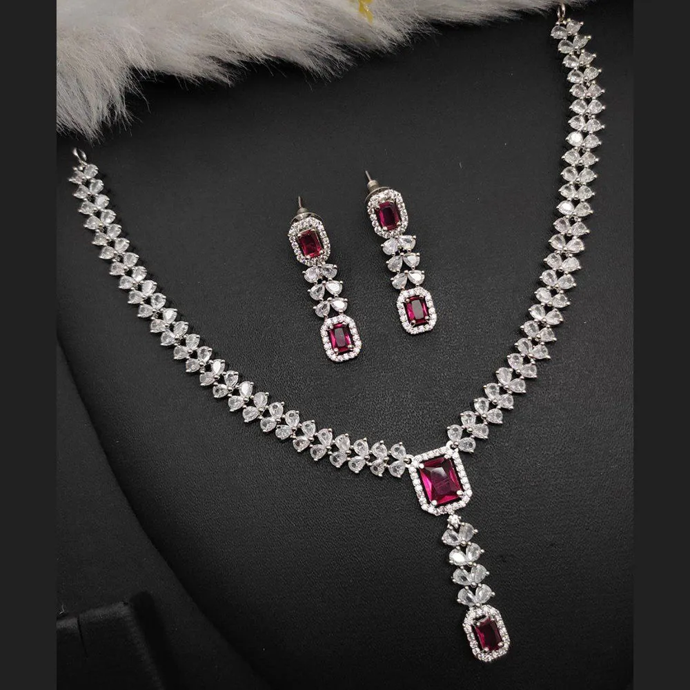 Aamrapali Silver Plated AD Necklace Set