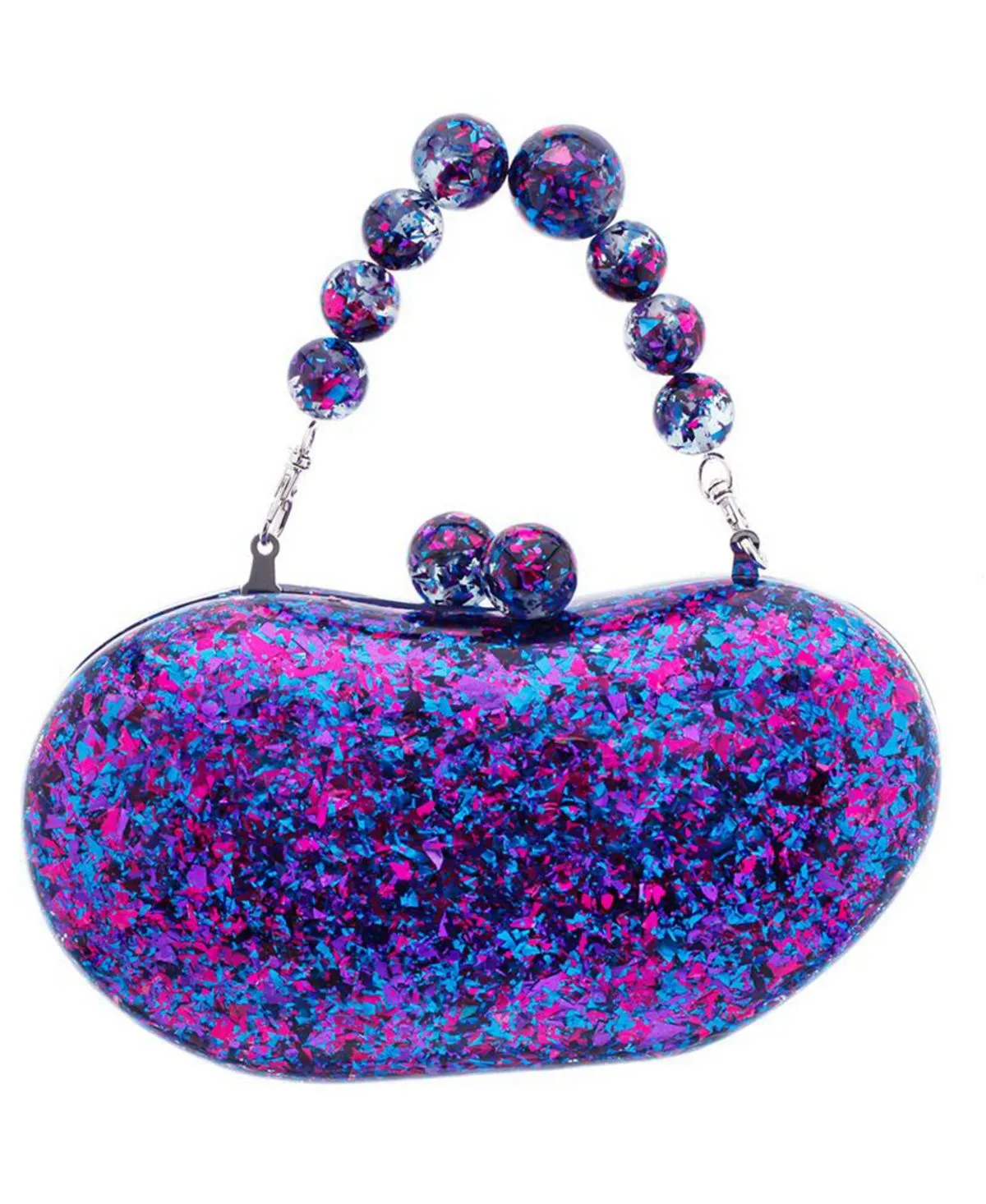 Acrylic minaudiere with print and beaded handle, Nina clutch