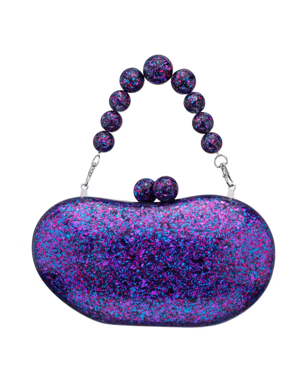 Acrylic minaudiere with print and beaded handle, Nina clutch