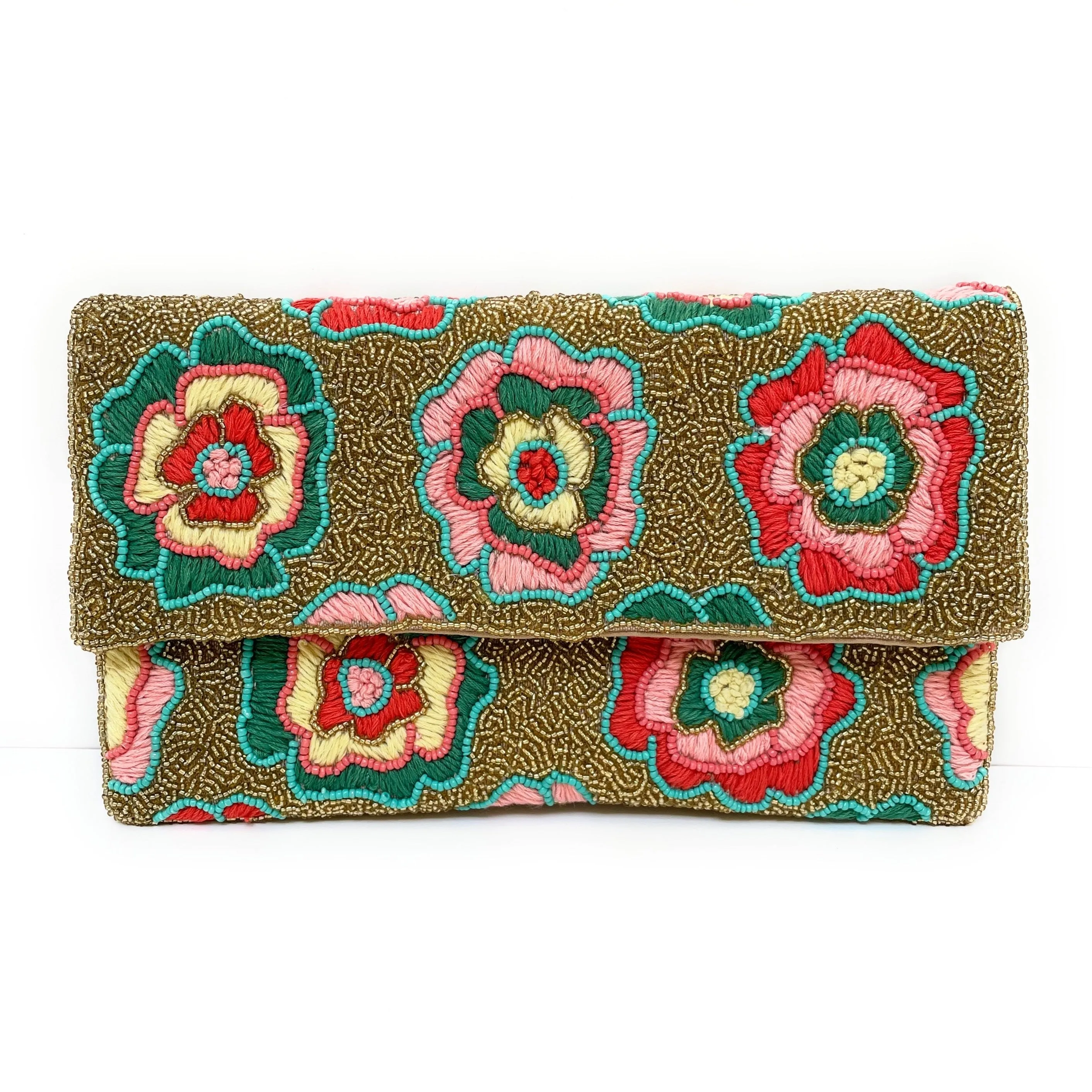 Adela Floral Beaded Clutch Purse