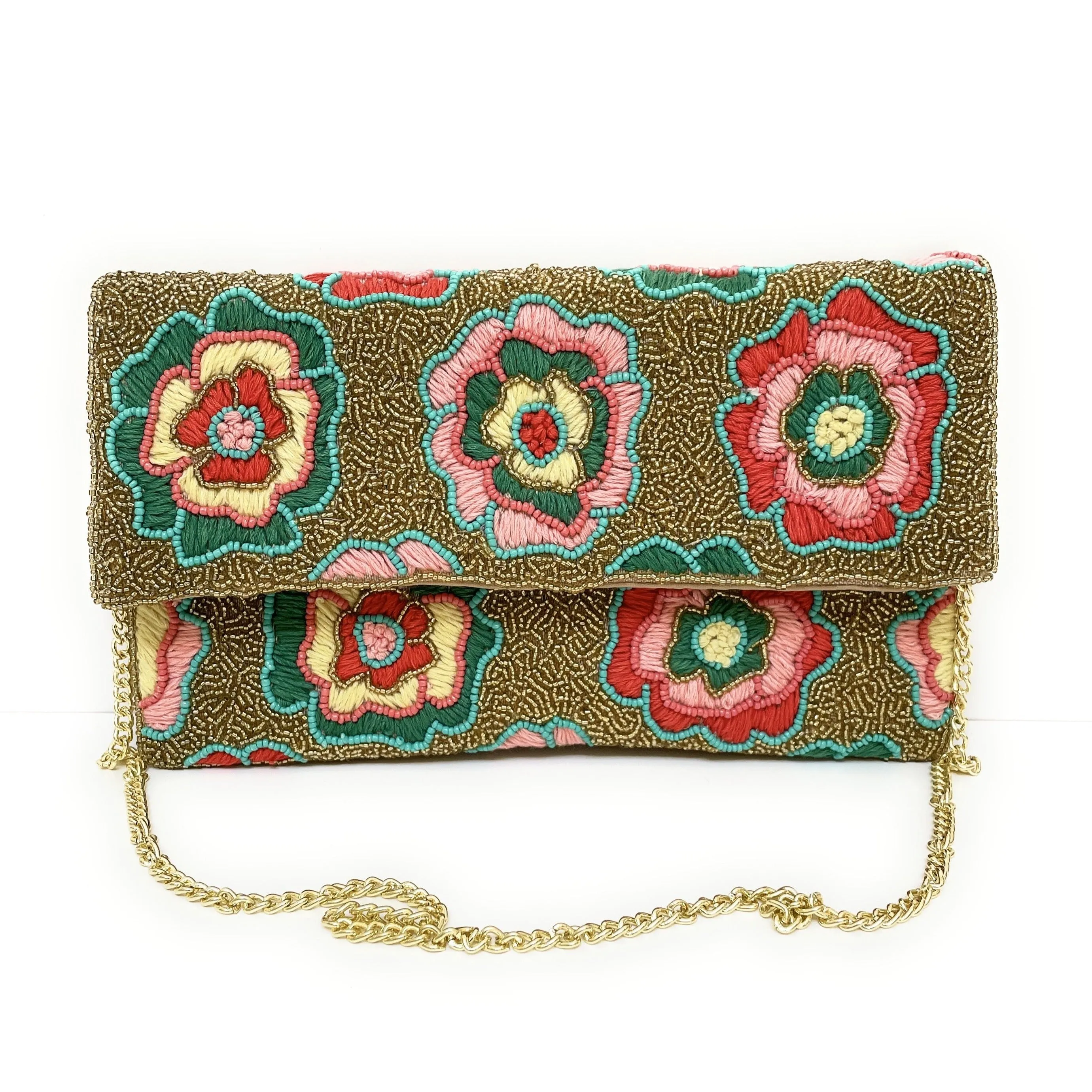 Adela Floral Beaded Clutch Purse