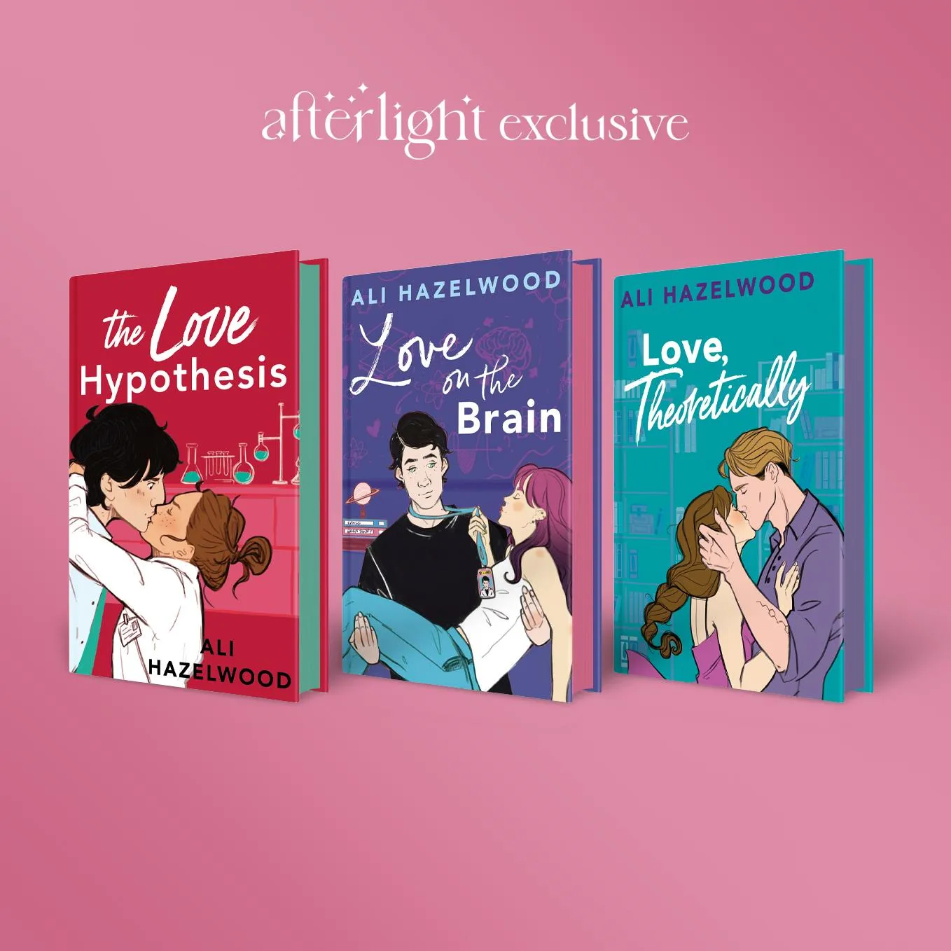 Afterlight Exclusive: The Love Hypothesis, Love on the Brain and Love, Theoretically by Ali Hazelwood   alternative dust jackets