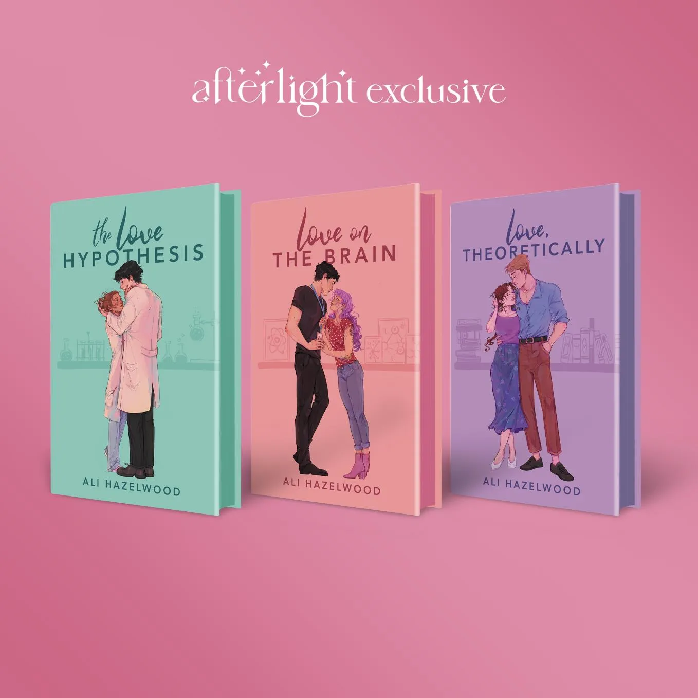 Afterlight Exclusive: The Love Hypothesis, Love on the Brain and Love, Theoretically by Ali Hazelwood   alternative dust jackets