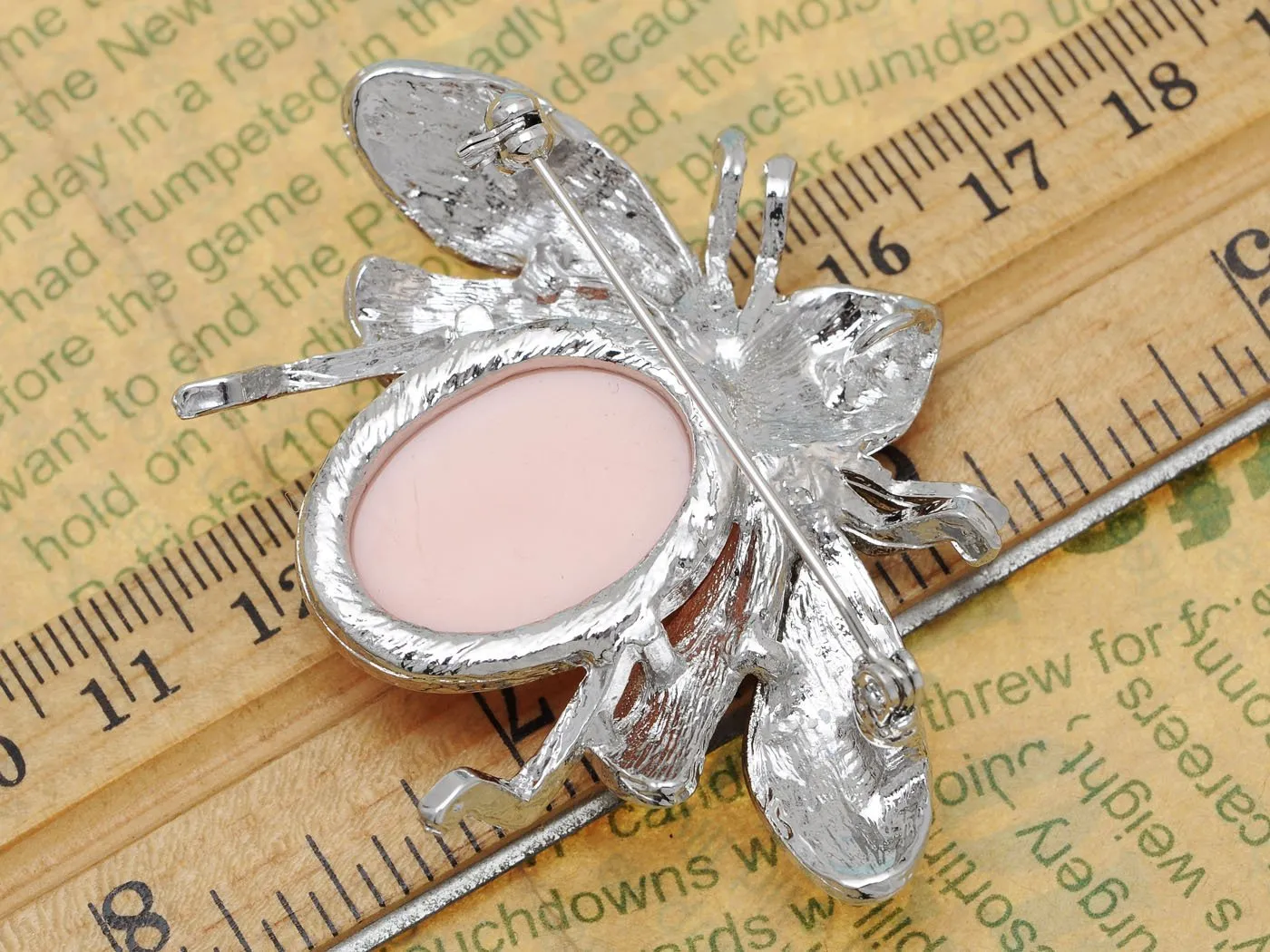 Alilang Shine Pink Crystal Rhinestone Gem Abdomen Fly Bee Bug Brooch Pin Pendent