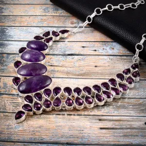 Amethyst Vintage Bib Necklace - 925 Solid Sterling Silver Necklace