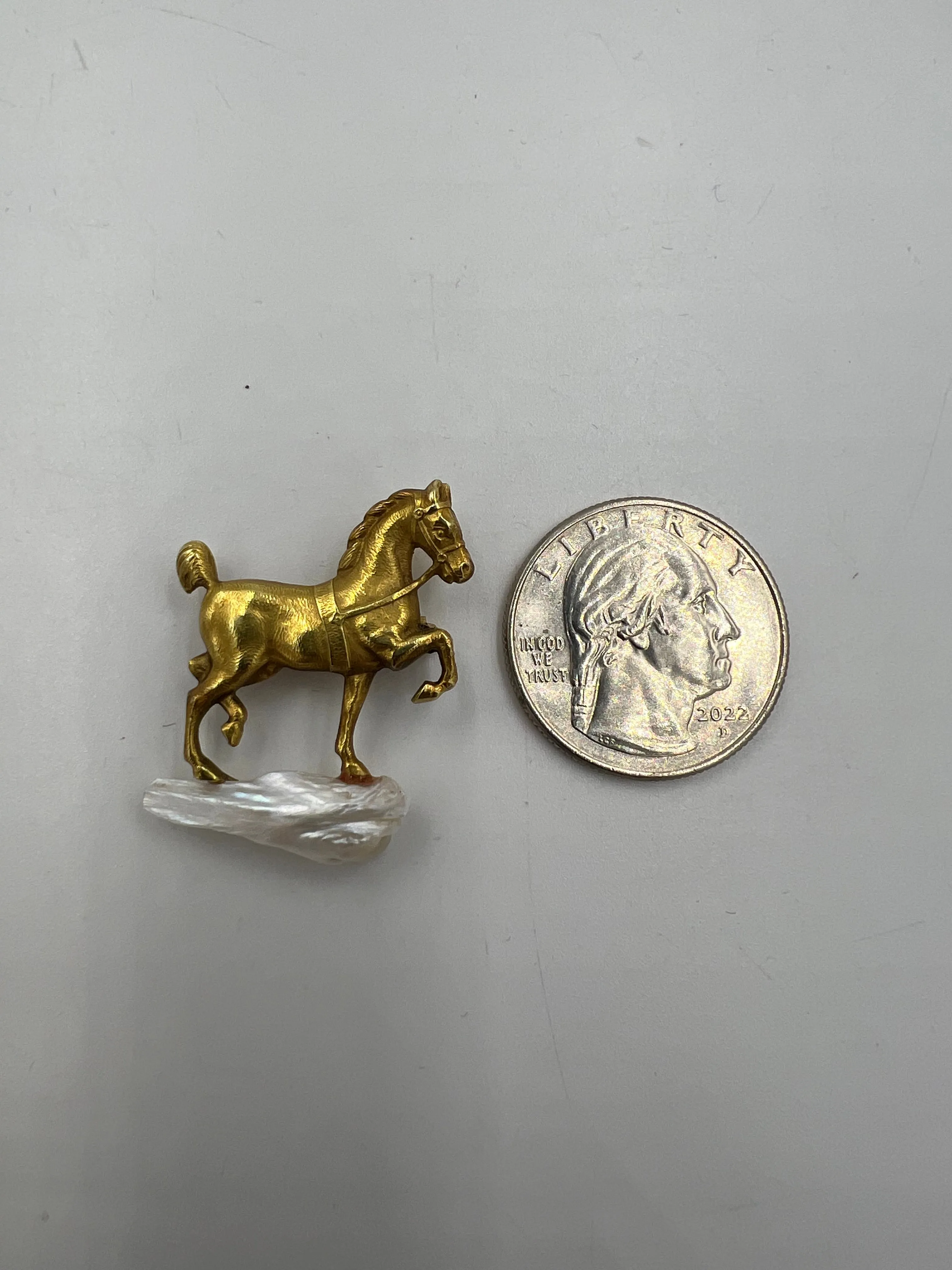 Art Nouveau Yellow Gold Horse On A Pearl Rock Brooch Circa 1900