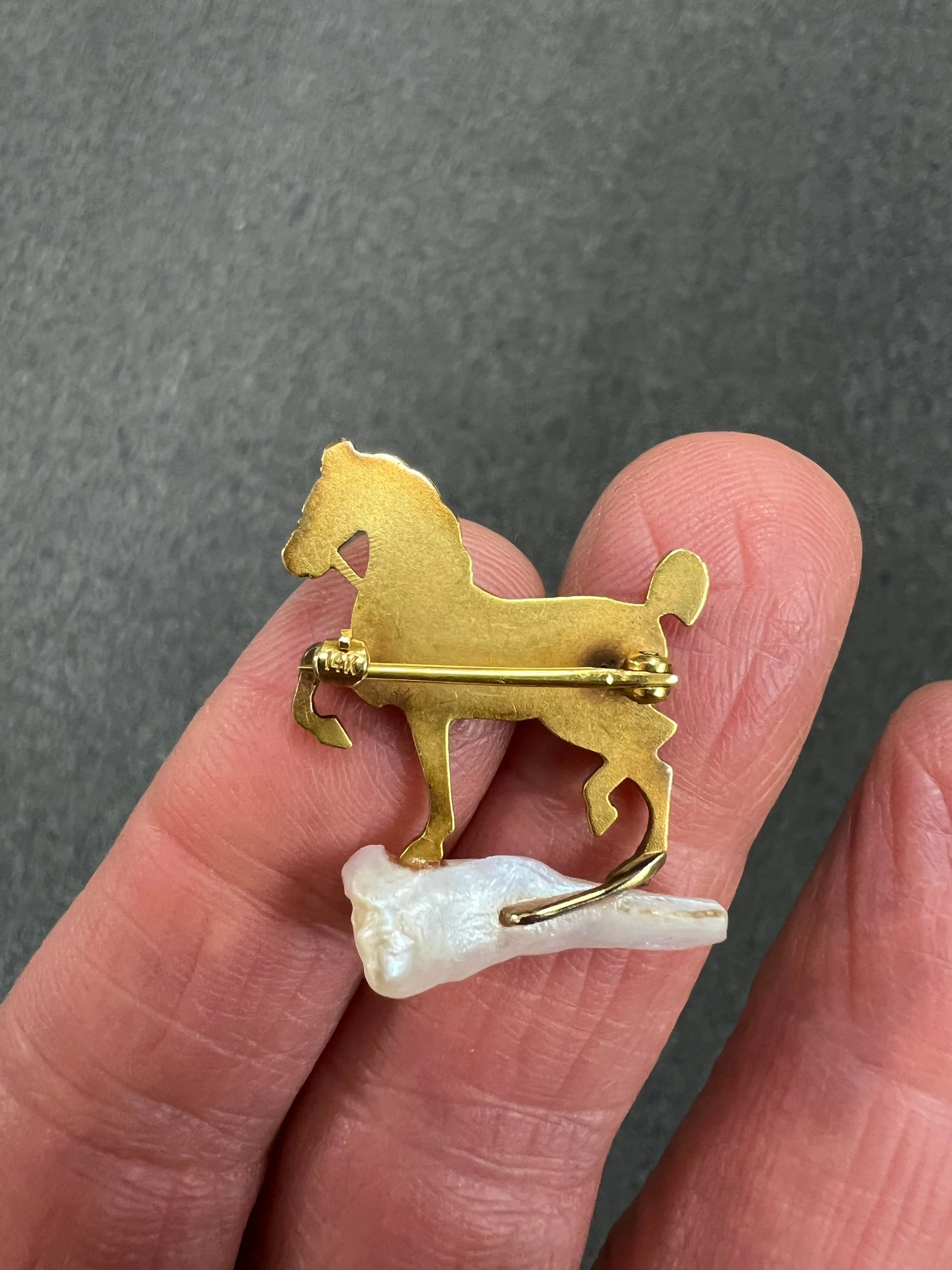 Art Nouveau Yellow Gold Horse On A Pearl Rock Brooch Circa 1900