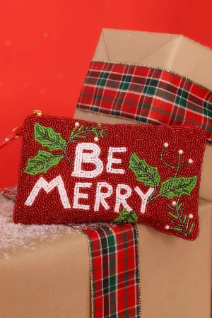 Be Merry Red Beaded Pouch