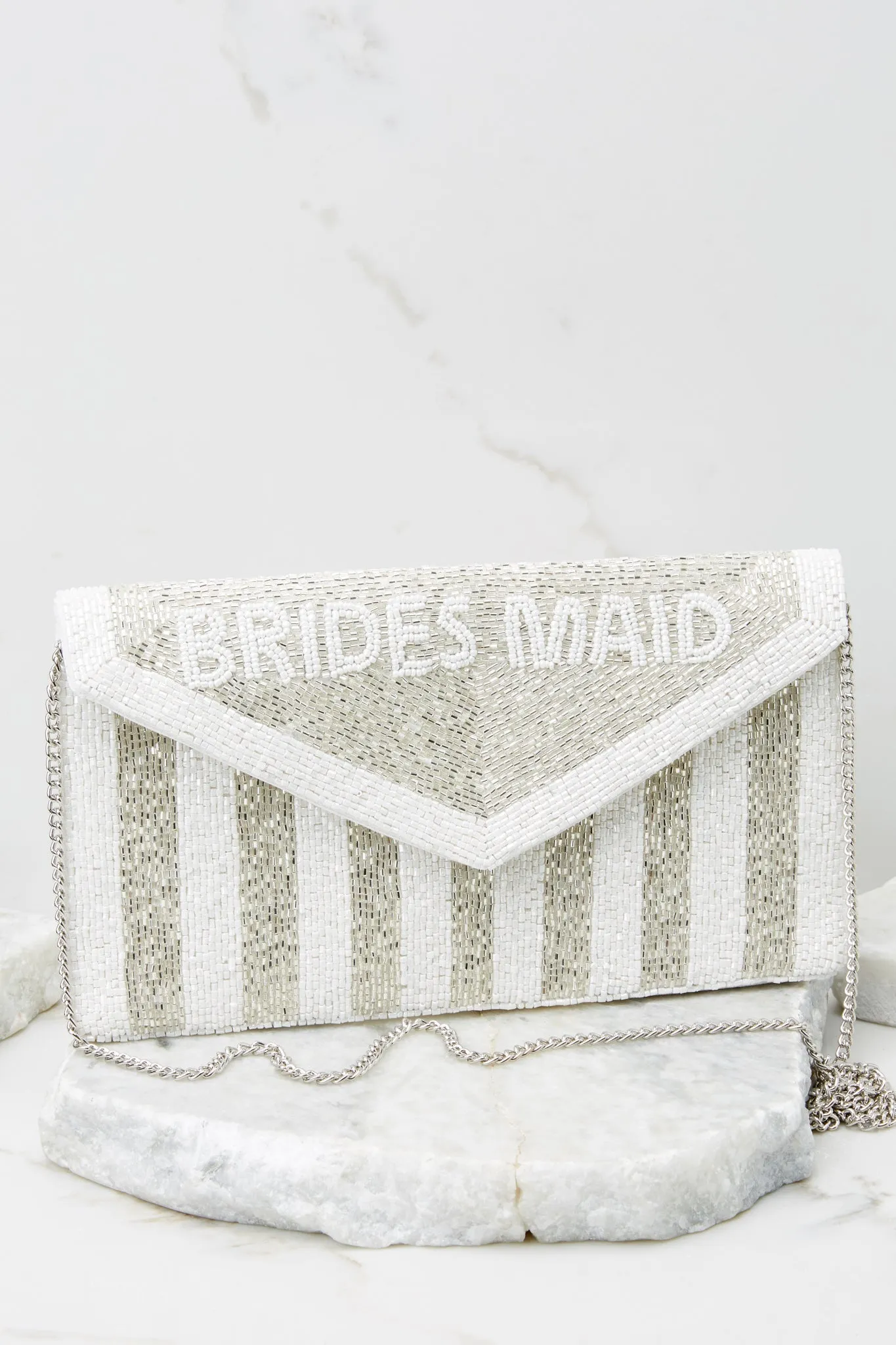 Be My Bridesmaid White And Silver Beaded Clutch