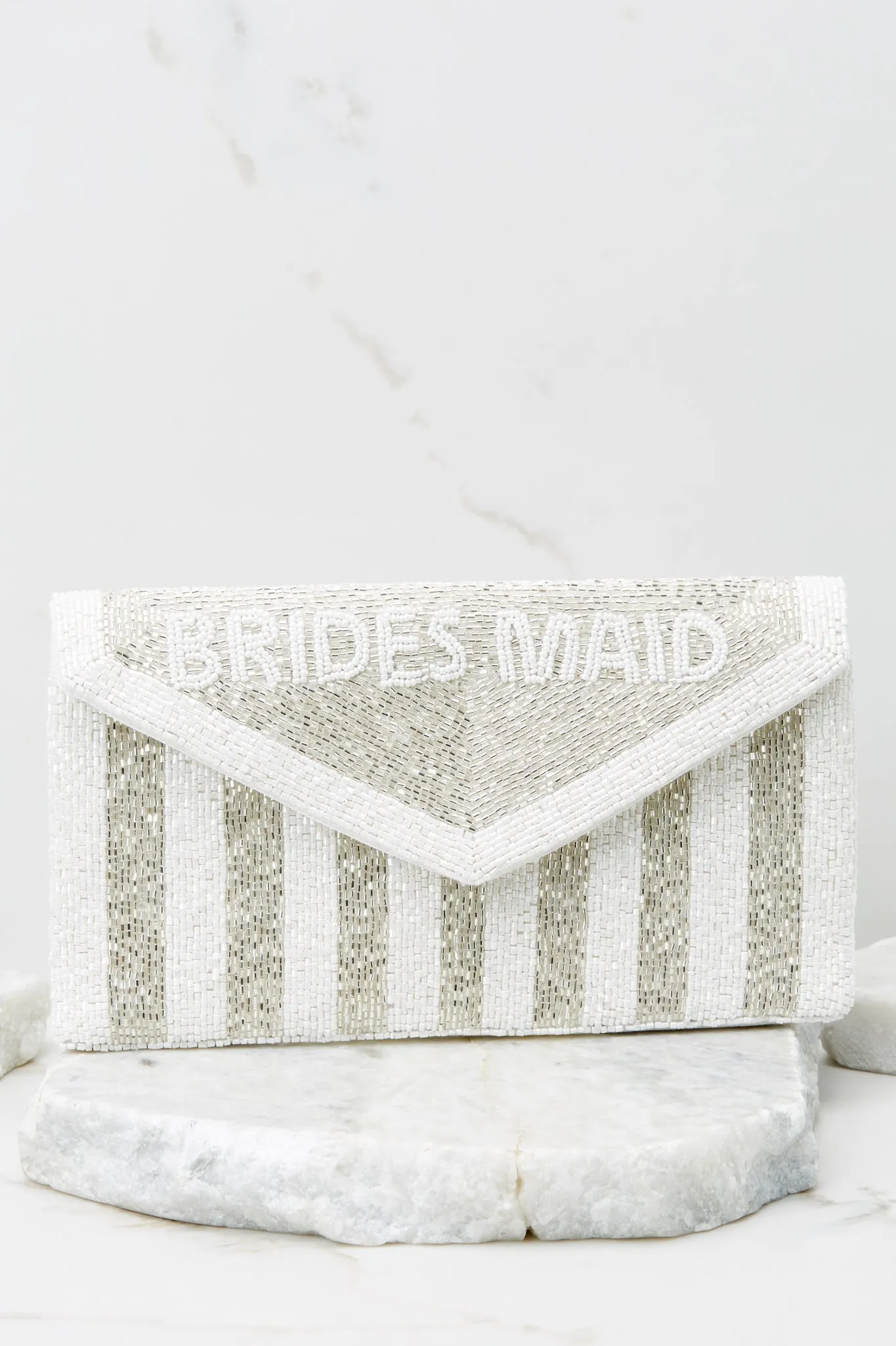 Be My Bridesmaid White And Silver Beaded Clutch