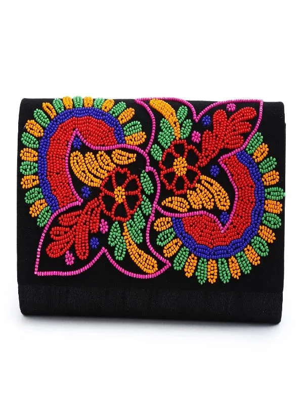 Beaded Floral Envelope Clutch Bag