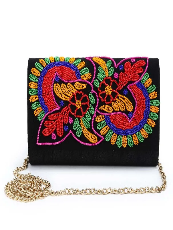 Beaded Floral Envelope Clutch Bag