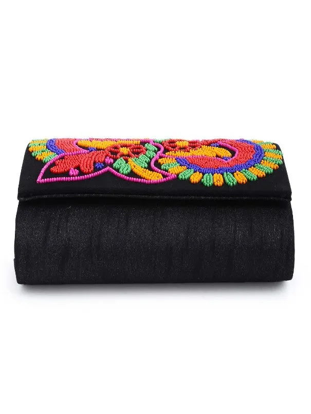 Beaded Floral Envelope Clutch Bag