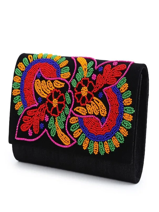 Beaded Floral Envelope Clutch Bag