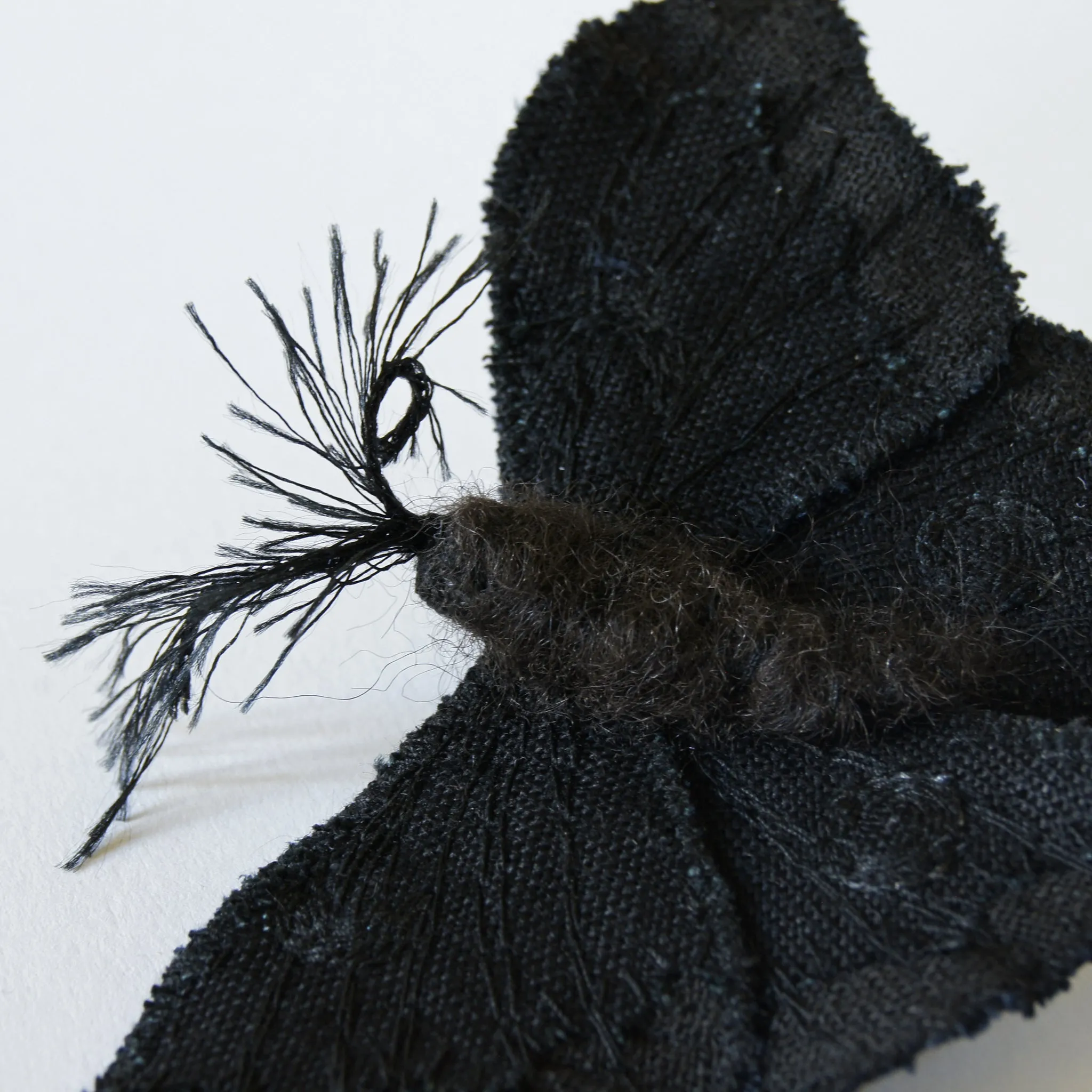 Black & White Luna Moth Fiber Art Brooch Collaboration with Nuit Clothing Atelier