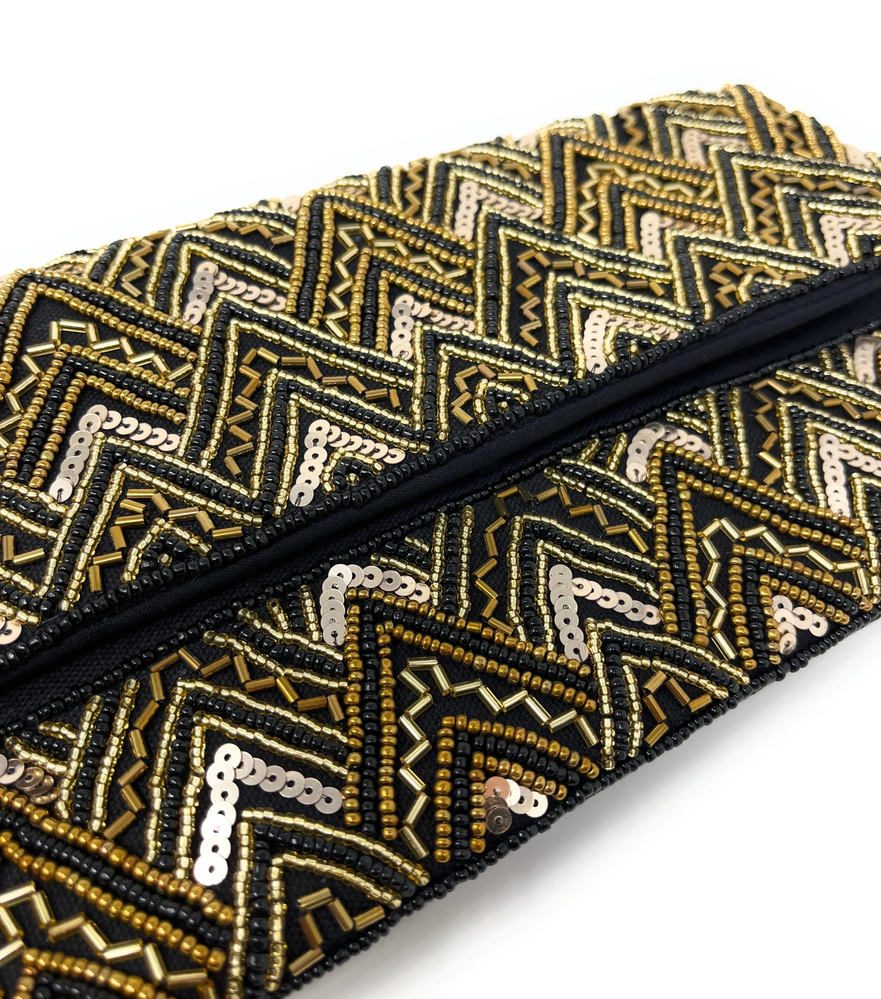 Black Gold Beaded Clutch Purse