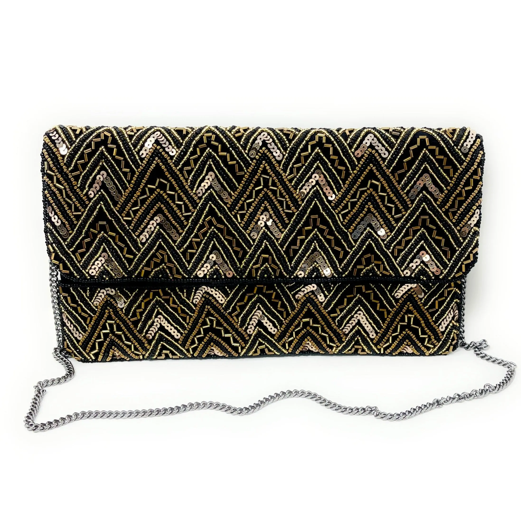 Black Gold Beaded Clutch Purse