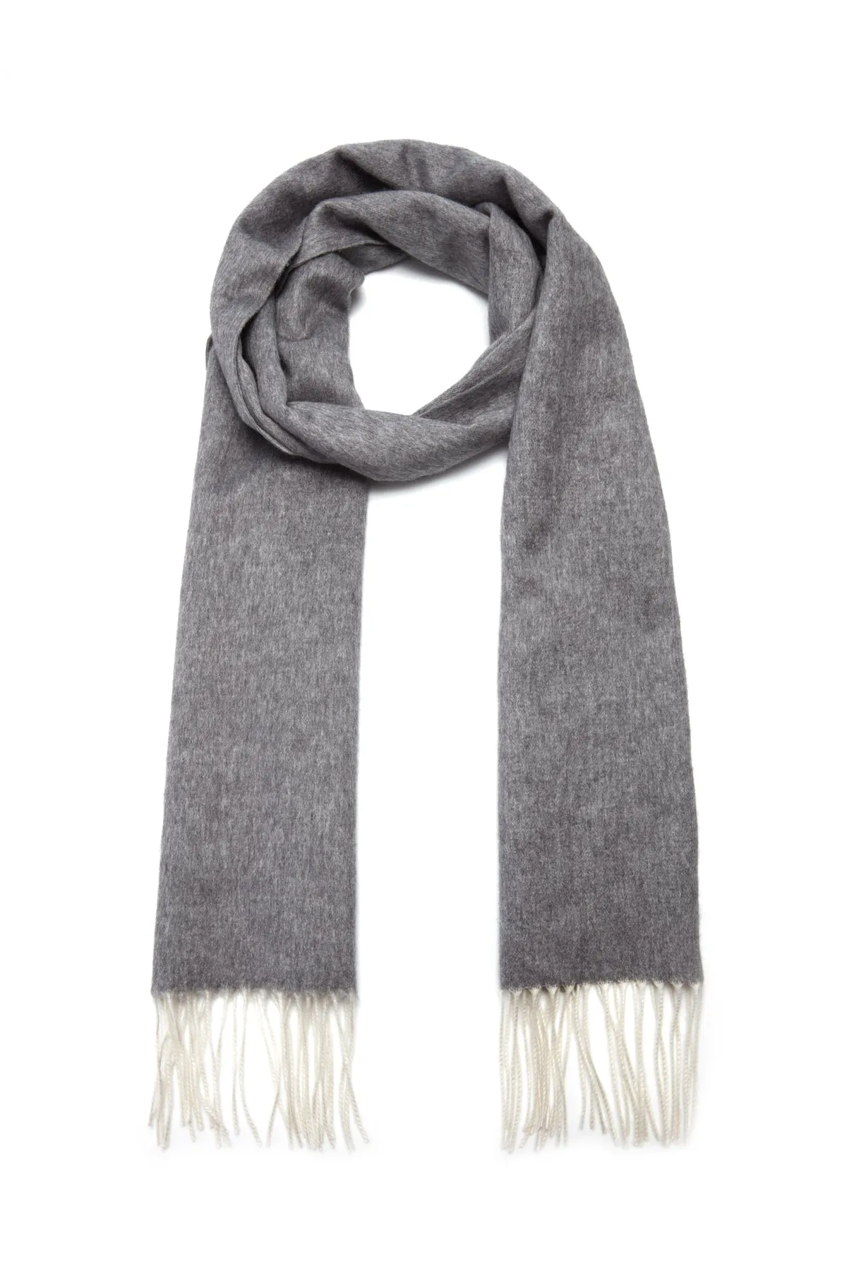 Blaine Fringe Scarf in Light Grey Melange Silk Cashmere