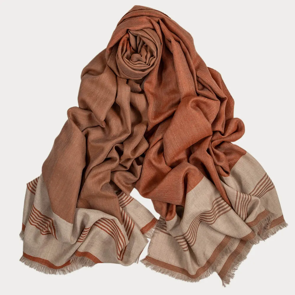 Burnt Orange and Natural Pashmina Cashmere Shawl