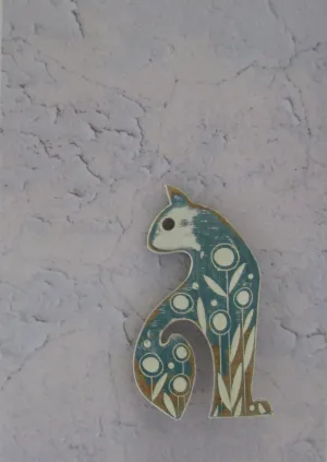 Cat Brooch with Sea Green Colouring