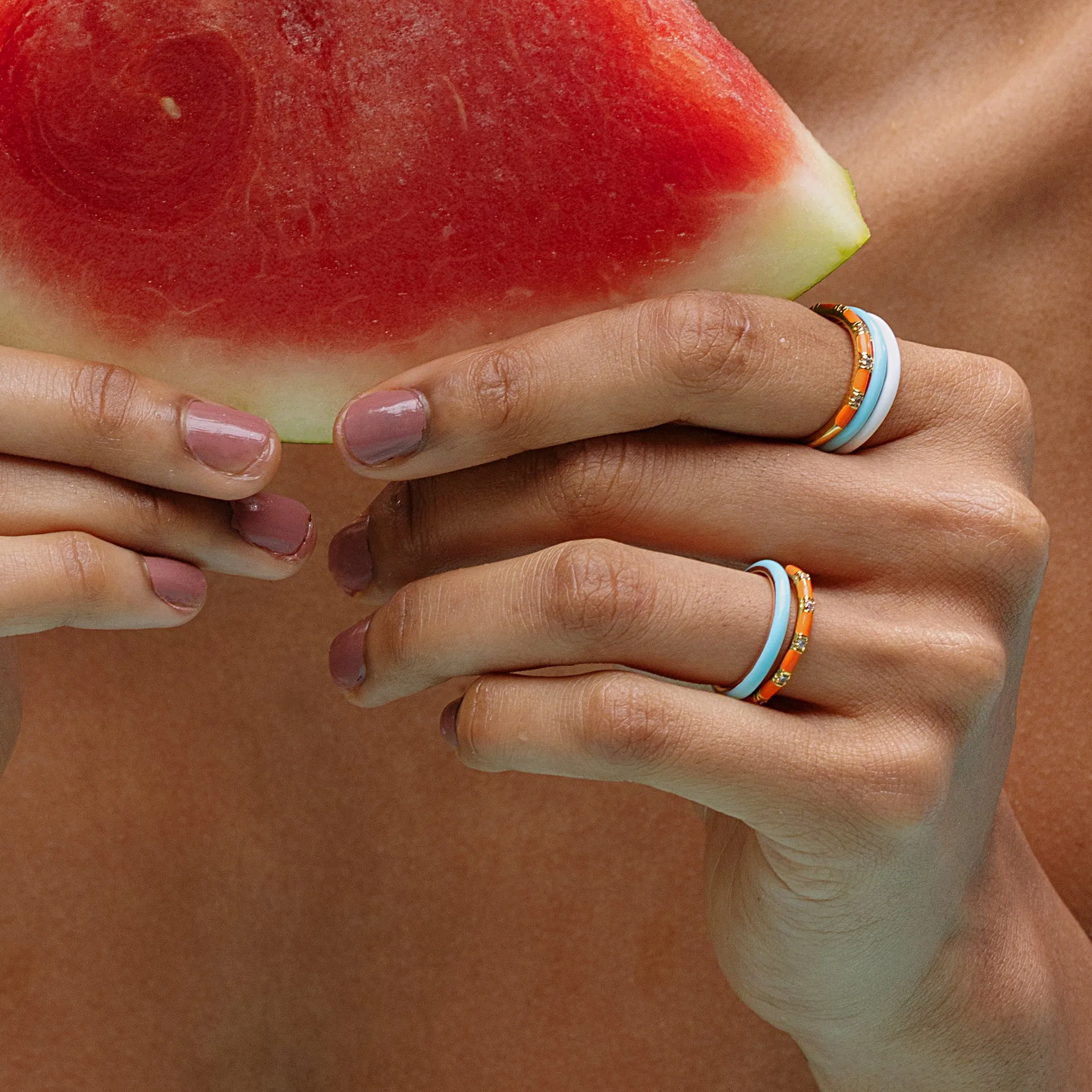 Coral Orange CZ Stacker Ring