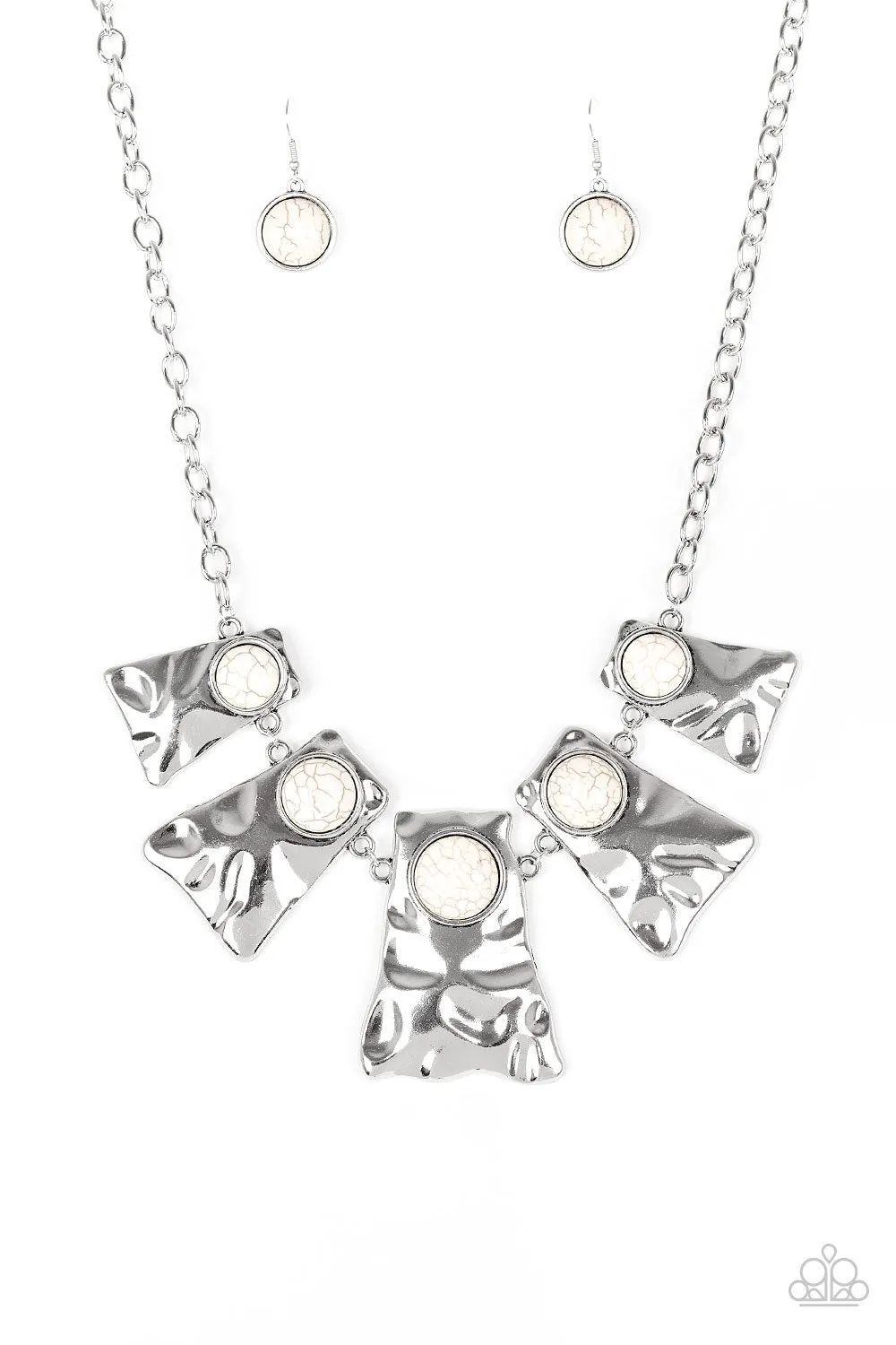 Cougar White Stone and Silver Necklace - Paparazzi Accessories