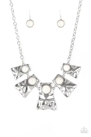 Cougar White Stone and Silver Necklace - Paparazzi Accessories