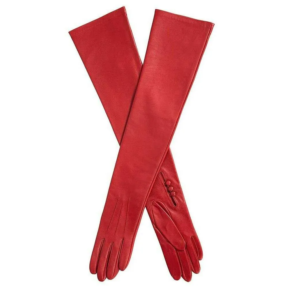 Dents Polly Three-Point Long Opera Leather Gloves - Berry Red