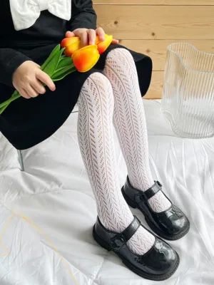 Elegant Touch Patterned Girls Black Tights