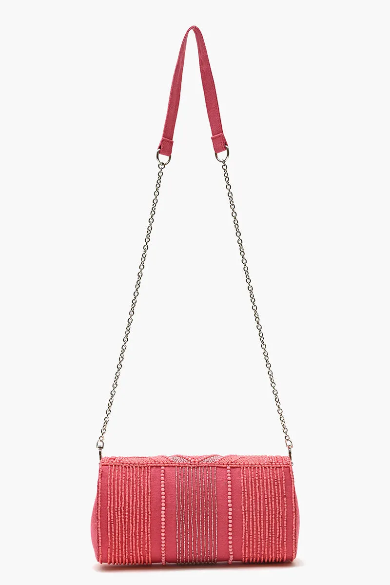 Embellished Convertible Clutch-Pink