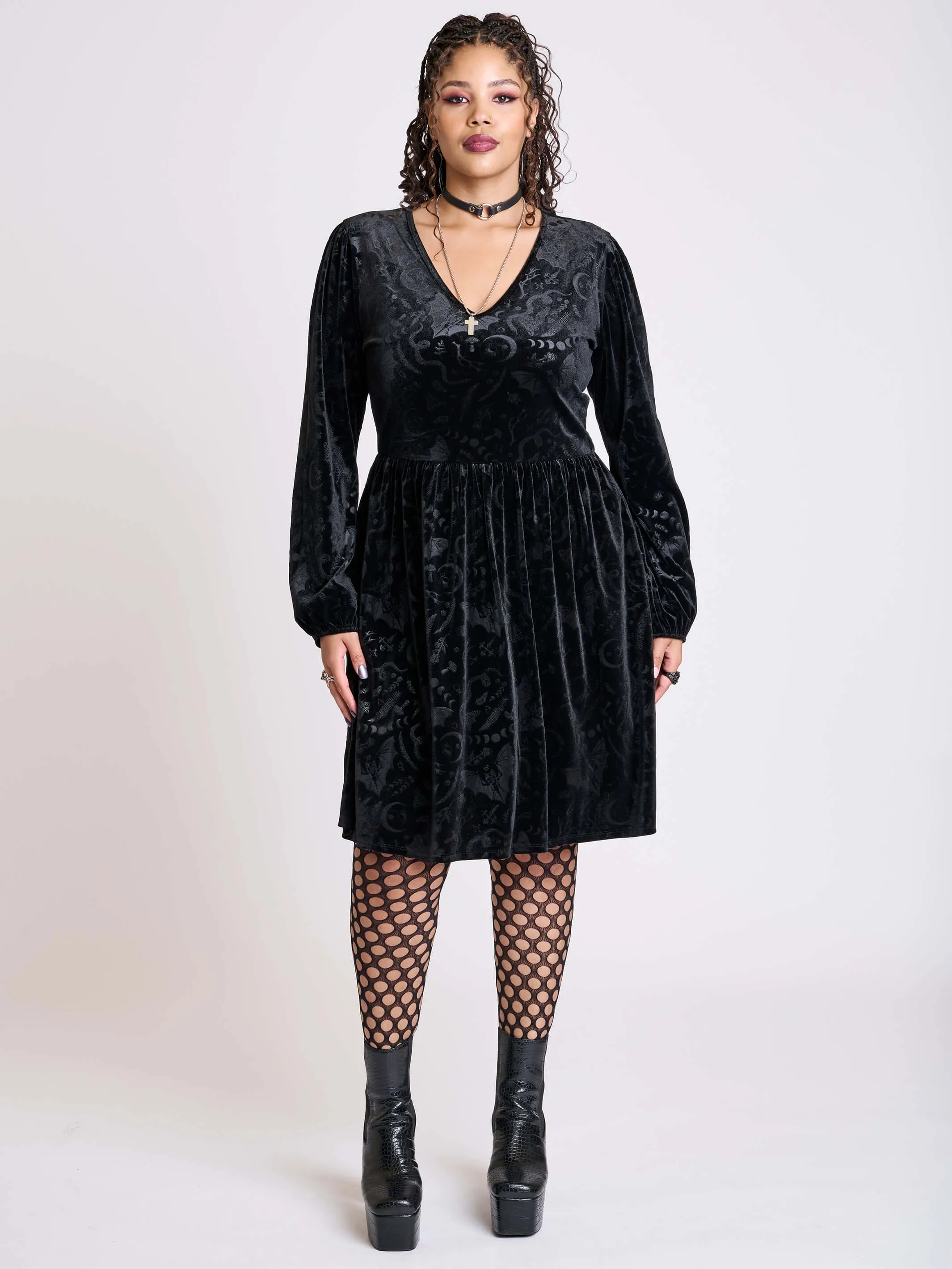 Embossed velvet dress