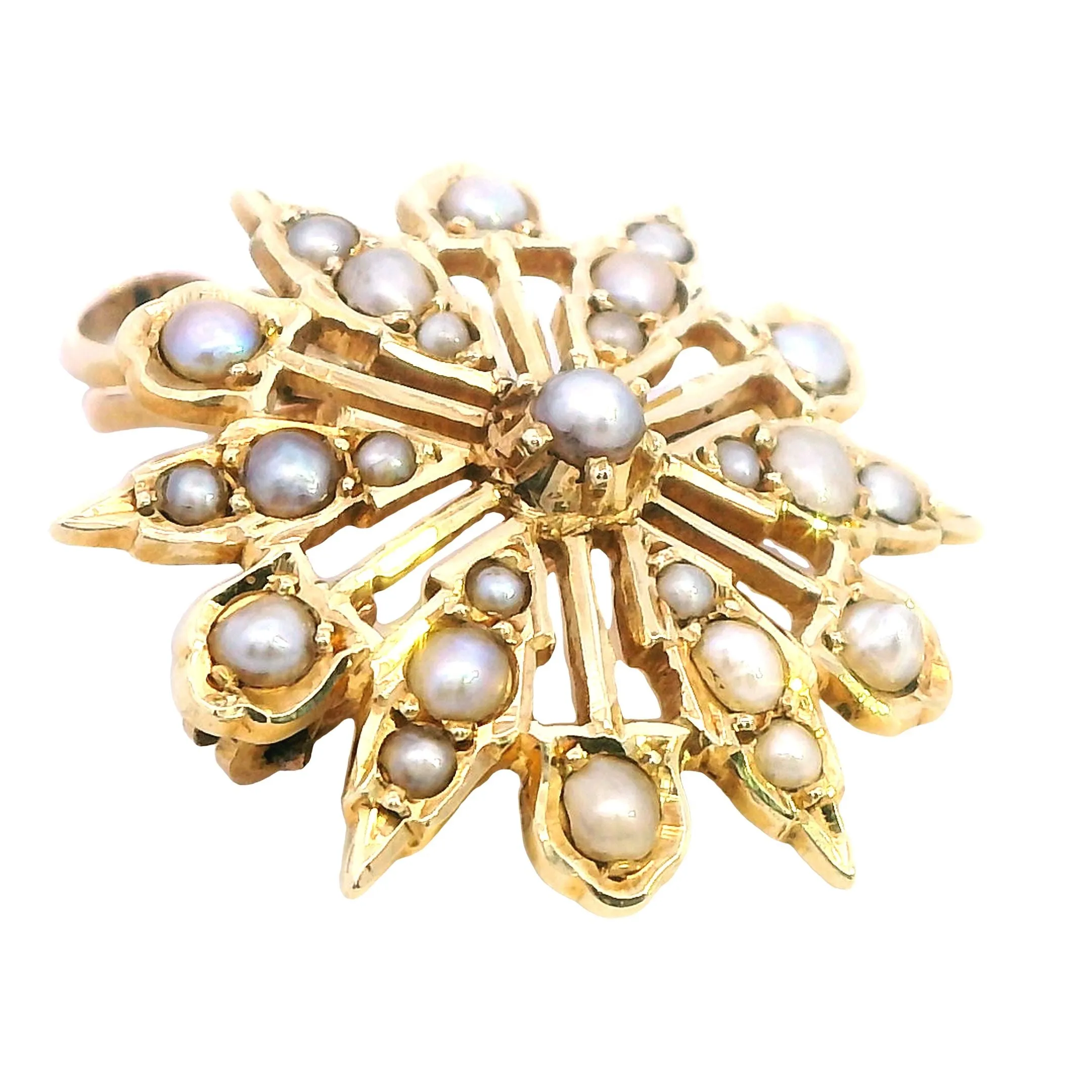 Embrace Radiance with Our 15ct Yellow Gold Pearl Set Star Pendant Brooch