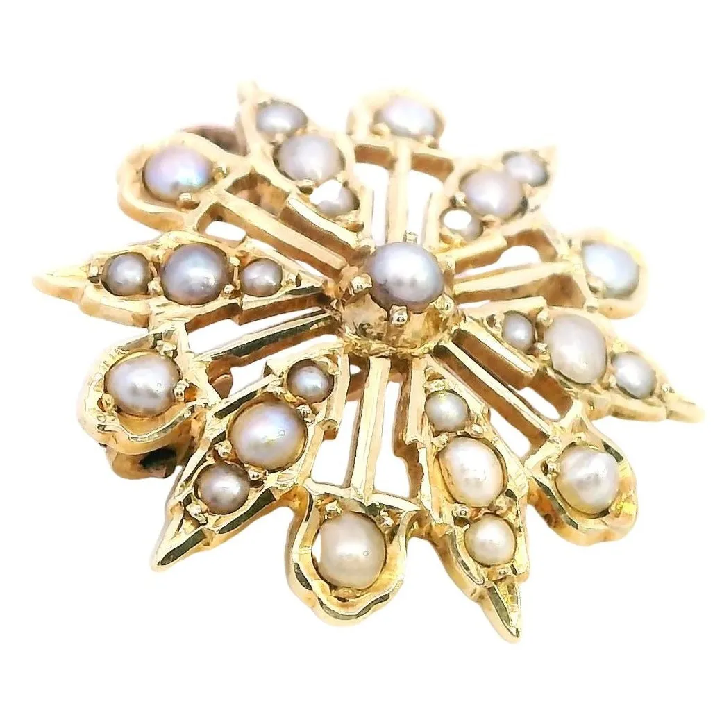 Embrace Radiance with Our 15ct Yellow Gold Pearl Set Star Pendant Brooch