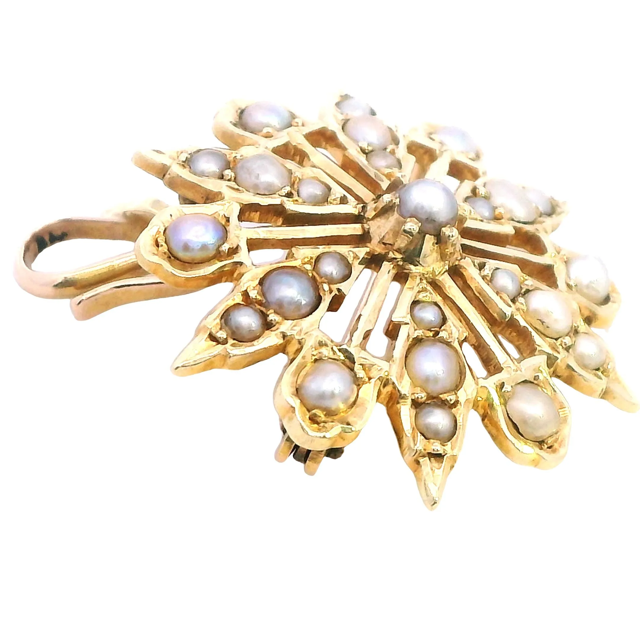 Embrace Radiance with Our 15ct Yellow Gold Pearl Set Star Pendant Brooch