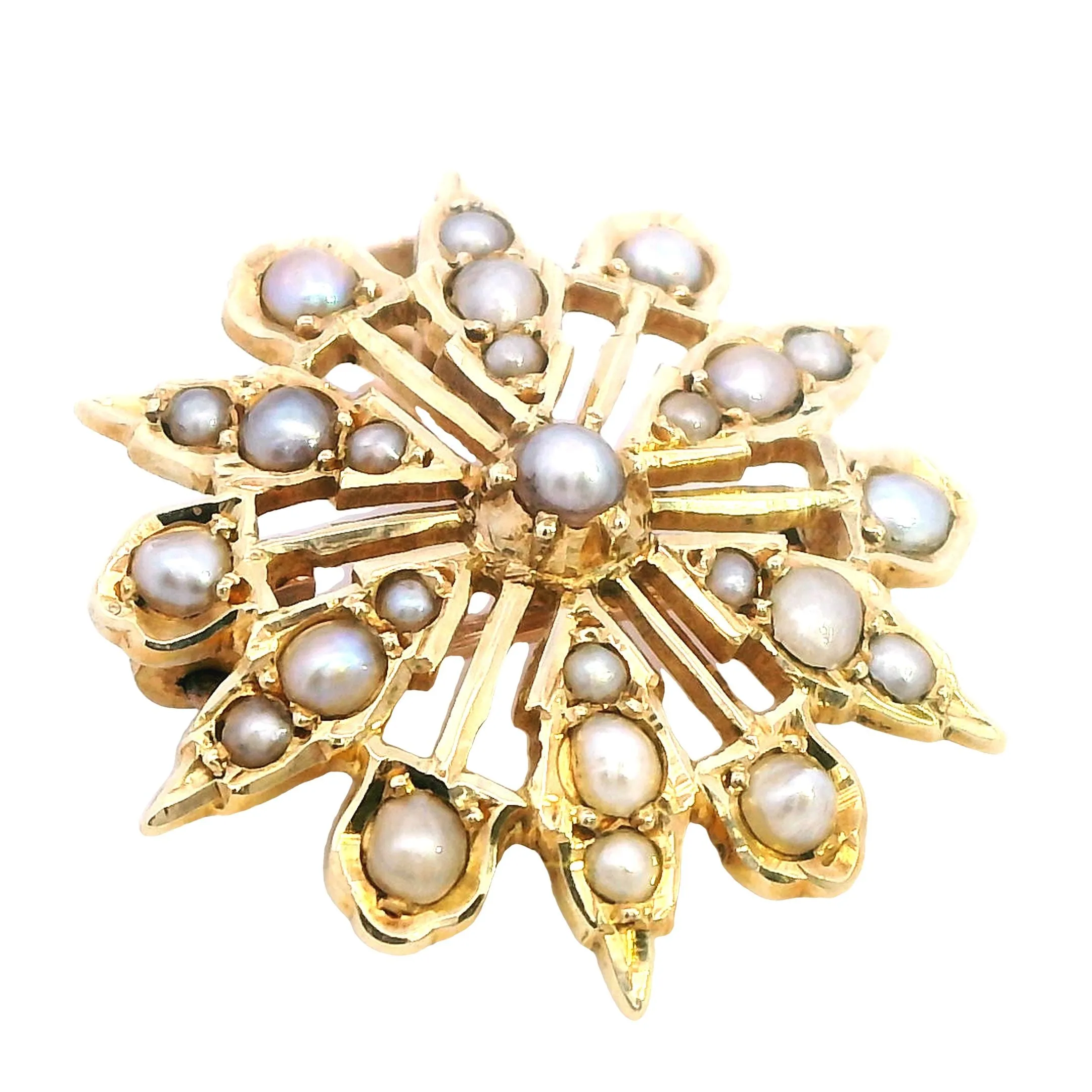 Embrace Radiance with Our 15ct Yellow Gold Pearl Set Star Pendant Brooch