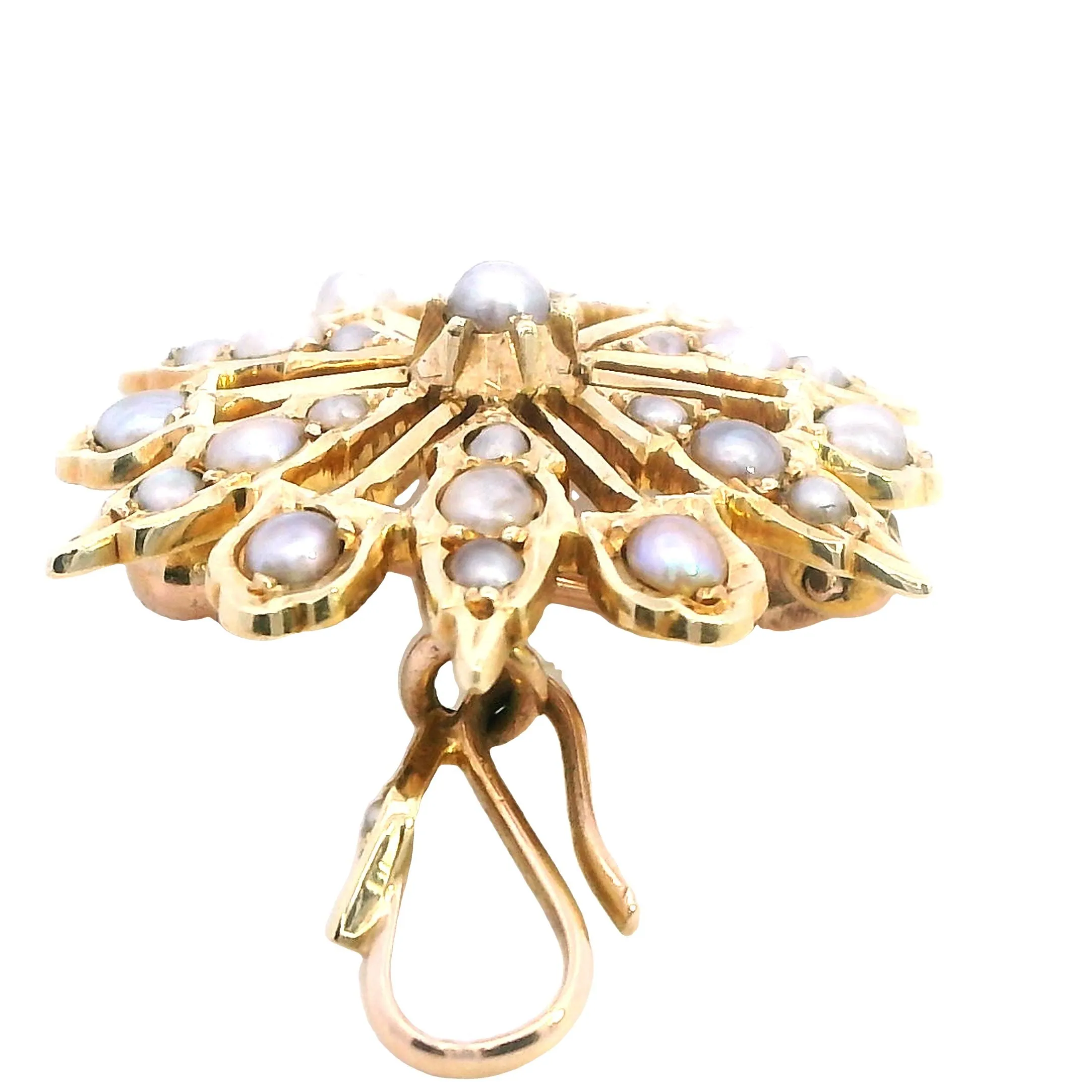 Embrace Radiance with Our 15ct Yellow Gold Pearl Set Star Pendant Brooch