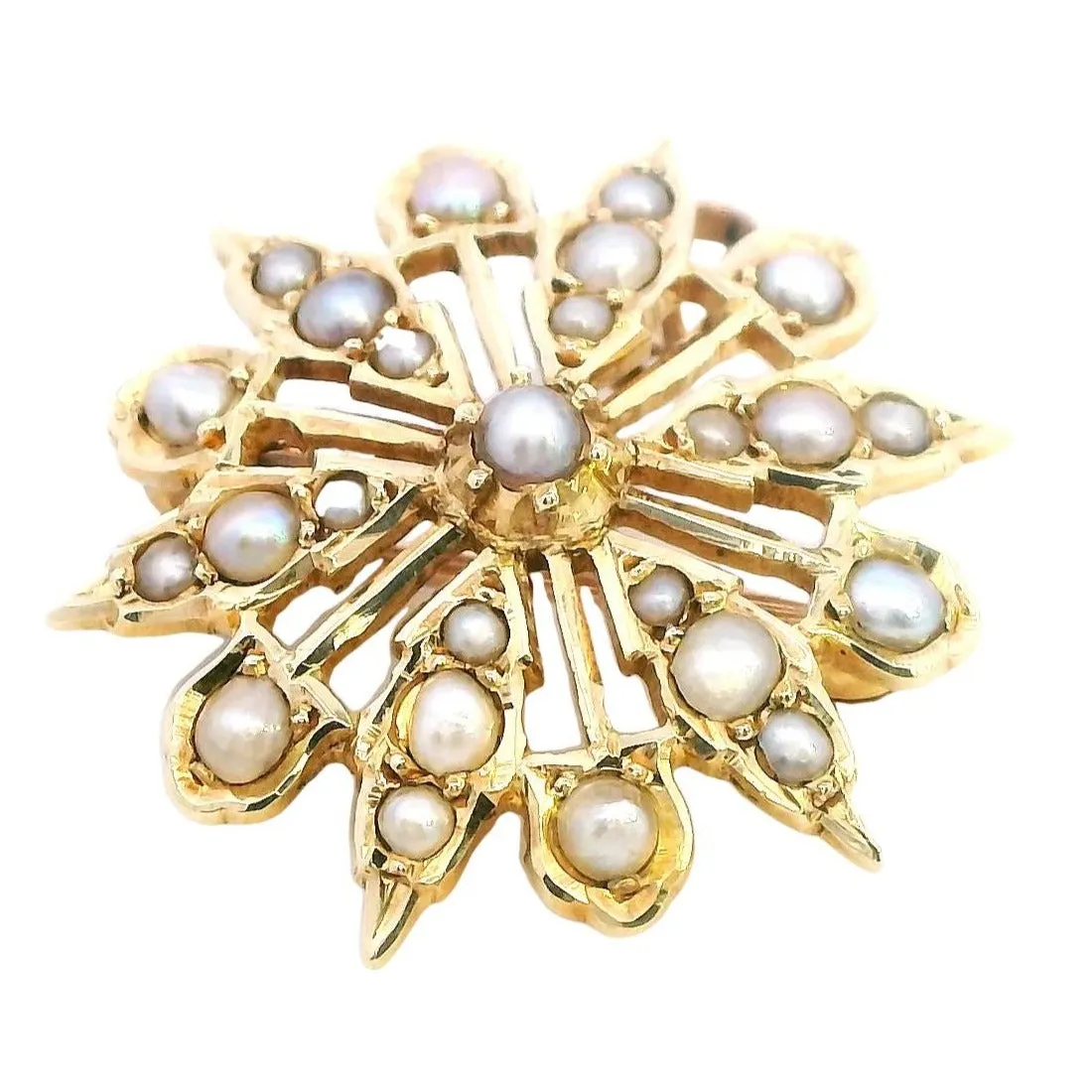 Embrace Radiance with Our 15ct Yellow Gold Pearl Set Star Pendant Brooch