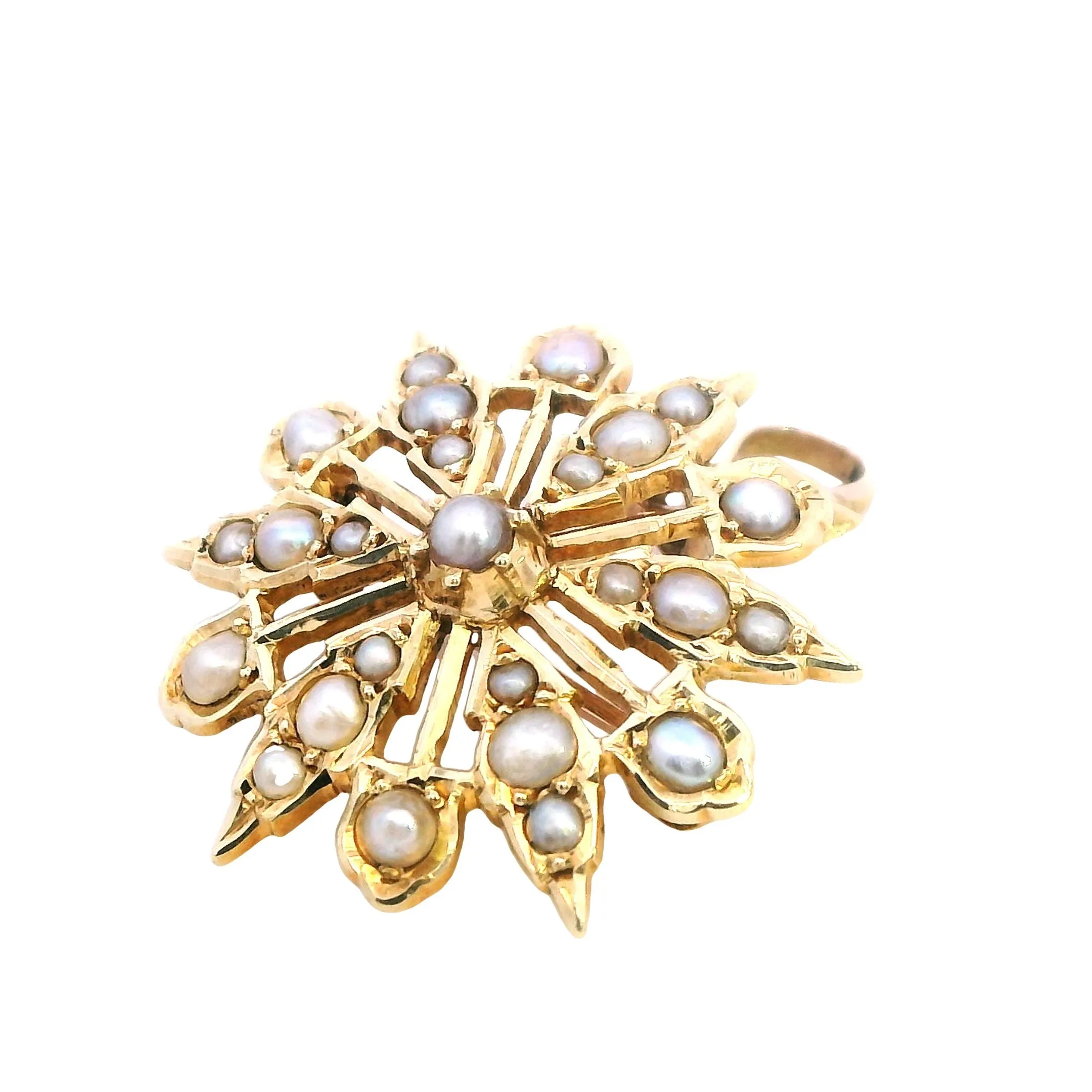 Embrace Radiance with Our 15ct Yellow Gold Pearl Set Star Pendant Brooch