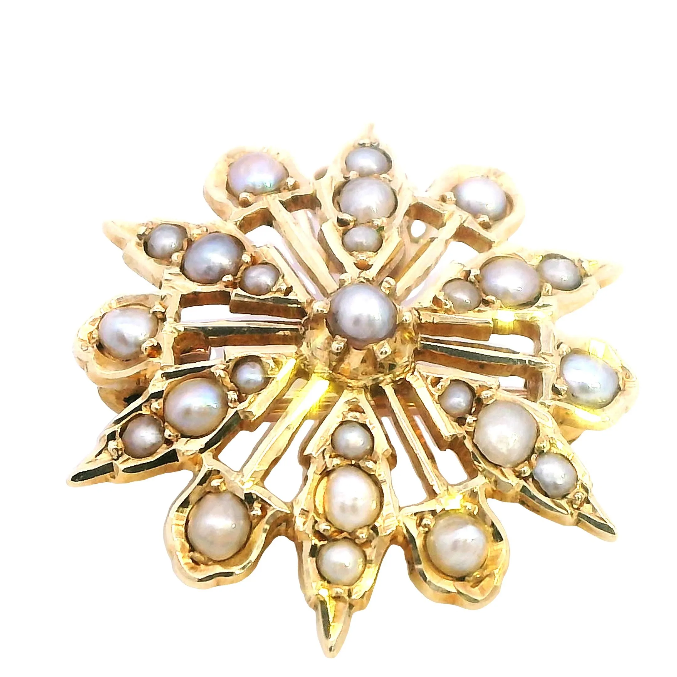 Embrace Radiance with Our 15ct Yellow Gold Pearl Set Star Pendant Brooch