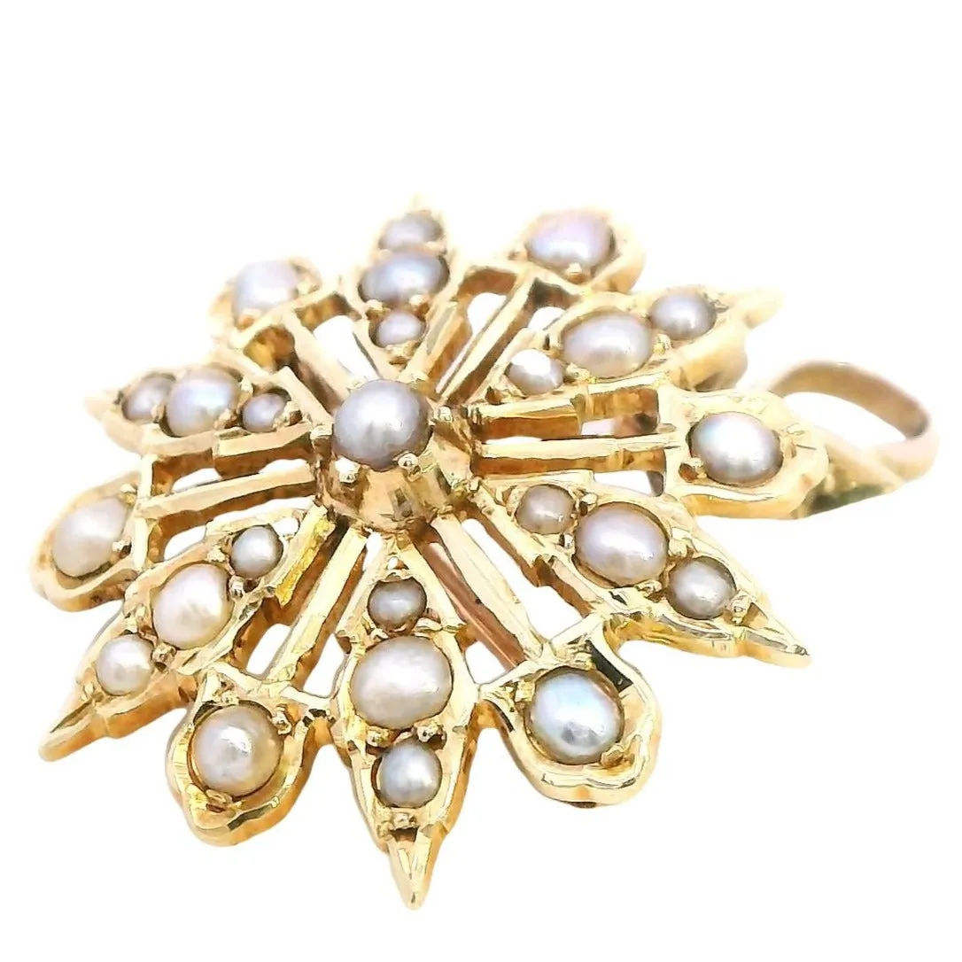 Embrace Radiance with Our 15ct Yellow Gold Pearl Set Star Pendant Brooch