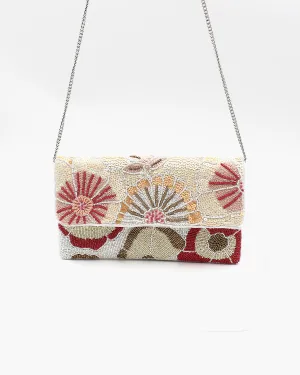 Floral Pink Beaded Clutch Bag