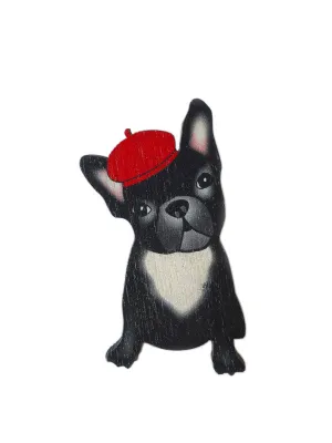 French Bulldog Pin, Black Dog Wooden Brooch