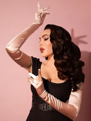 Full-Length Opera Gloves in Champagne Satin